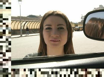 Tight and slutty cutie fucked in a van and covered in cum
