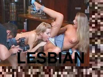 Cayenne Klein and Sophie Moone play lesbian games in a bar