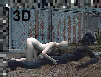 Bald 3D cartoon babe getting fucked by a monster