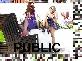 Melody and Lena Hawaii show their pussies in a public place