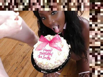 Alluring chocolate beauty and the white dicks in a gangbang session