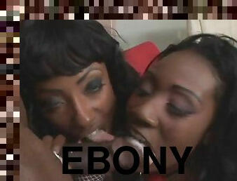 Pair of ebony ladies with large booties and their hung buddy