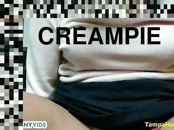 amatör, creampie, pov, rakad, cowgirl