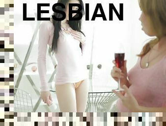 Lesbians romantically kiss and use some vibrators to get off