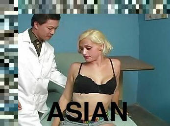 Lacey Jayne lets a lewd Asian doctor lick her cunt and armpits