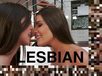 Lesbians strip off their frilly lingerie and fist each other