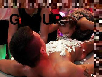 Whipped cream play and orgy fucking at a drunken party