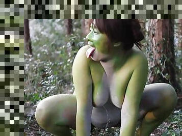 Stark naked Japanese fat frog lady in the swamp HD