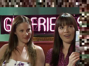 Raven-haired slutty lesbians in a cute interview show presented by Girlfriend films