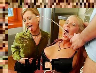 Sex starved milfs being fucked silly in a pissing fetish groupsex action