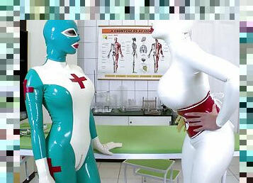 Curvaceous chicks in latex clothes going wild in the hospital