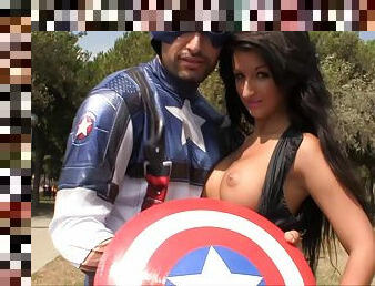 Captain America provides the exotic beauty with his superhero dick