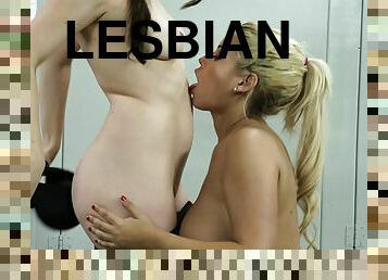 Locker room lesbians are all sweaty as they eat cunt
