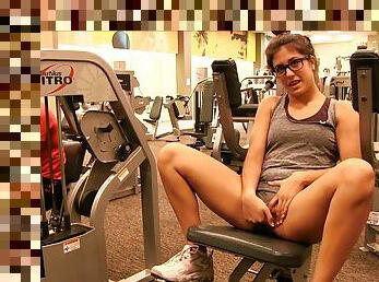 Sporty girl working out and showing us her tits