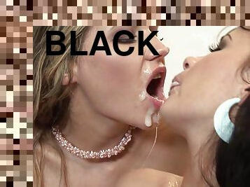 Two magnificent white chicks using their anuses to ride the black cock