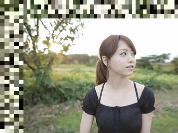 Cute Sayuki Kanno gives a nice blowjob outdoors