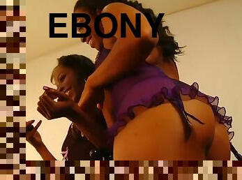 Kinky ebony lesbians shoving a firm dildo into cunt