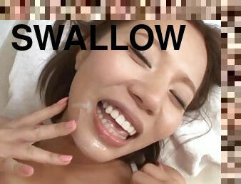 Superb ass with huge tits Ruri Saijoh likes swallowing cumshots