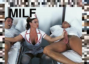 Nurse slut Diamond Foxxx ass fucked in threesome with patients