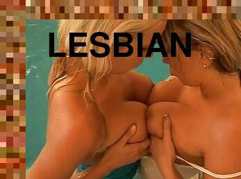 Big Breasted Blond Lesbians Toying in the Pool