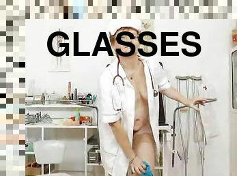 Head nurse practitioner in glasses tantalise her pussy