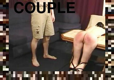 Hot brunette's spanked by a brute guy