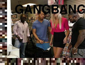 Slut at the dildo store gangbanged by black guys