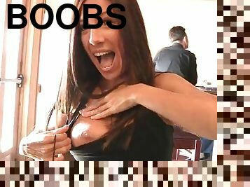 Amazing Zoey Flashes Her Big Boobs In Public At A Restaurant