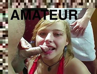 fête, amateur, fellation, ejaculation-sur-le-corps, sur-le-visage, bukkake