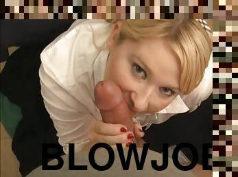 Chubby Blonde with Pigtails Serves an Outstanding Blowjob In POV Clip