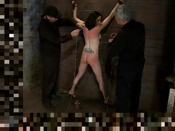 Scarlet Faux gets attached on the wall and suspended on her legs