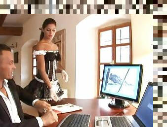 Defrancesca Gallardo the sexy maid has sex with a woman and a man