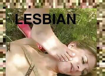 Some lesbian teasing in bed and BDSM outdoors