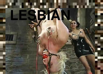 Blonde Gets a Wet Pussy in Lesbian BDSM Session with Toying and Torture