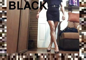 Sexy black mini dress and stiletto high heels
