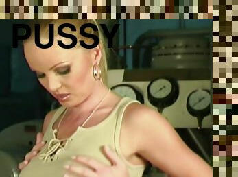 Silvia Saint fondles her hot pussy in a boiler room