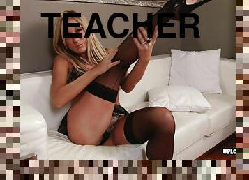 masturbaatio, opettaja, amatööri, kotitekoinen, pitkät-sukat, blondi, kaunis, soolo, kiusaaminen