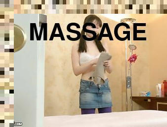 Pigtailed brunette girl gets fucked gently after a massage