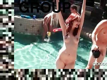 Naked teenage girls fucked hard at pool sex party