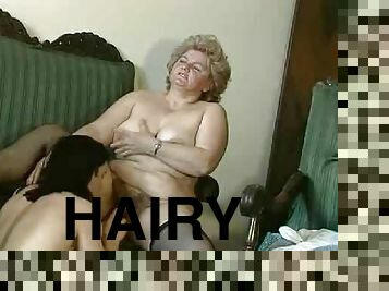 Disgusting scene with a hairy granny getting naughty