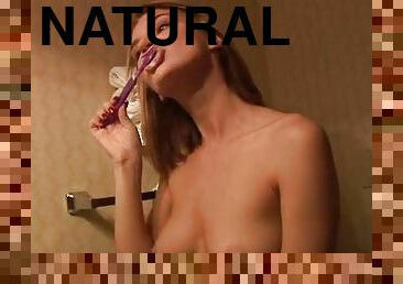 Naturally Breasted Babe Maddie Price Brushing Her Teeth Topless
