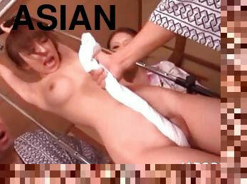 Stunning asian sex slave pussy rubbed in group sex