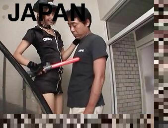 Lewd Japanese police officer Nanami Kawakami gives a blowjob