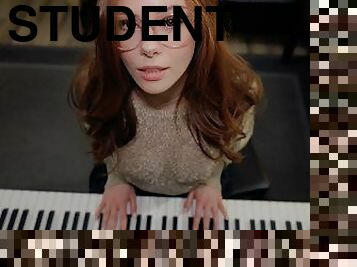 Music is fun when a student has no panties  piano lessons  SEX with Teacher  cum on face