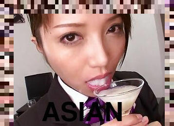 Yuuna Takizawa sucks a cock and drinks cum out of a glass
