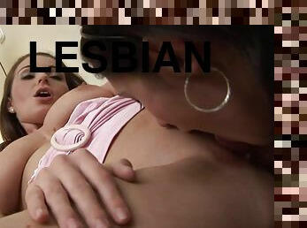 Two adorable lesbian teens play with their fresh pussies