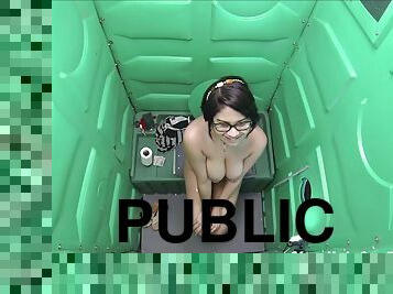 Teen sucks off strangers in parking lot in public in a public porta potty