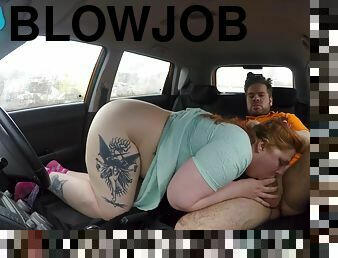 A fattie enjoys her first ever car fuck druing a driving lesson