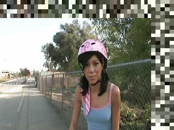 Skinny pigtails brunette rushing home for a hardcore tease