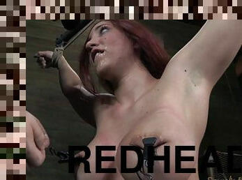 Curvaceous redhead called Kelly getting punished in the basement